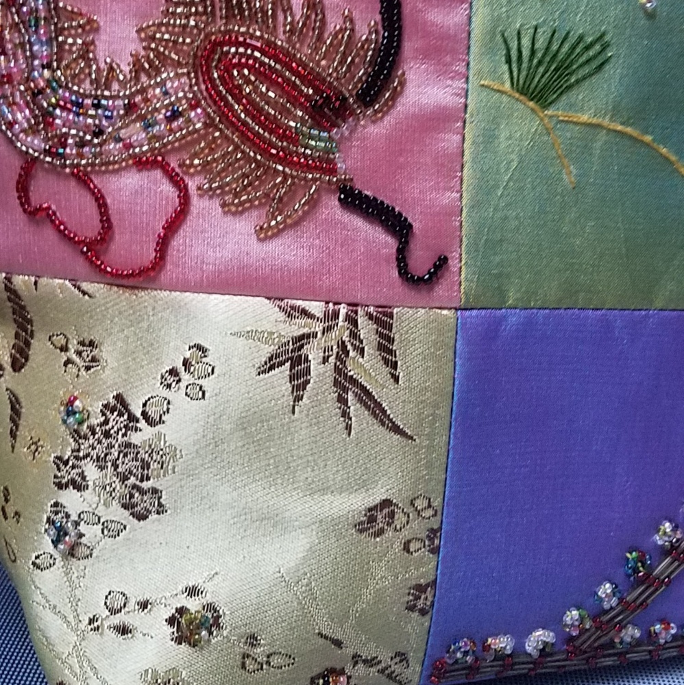 Silk Patchwork Handcrafted Bead Embroidery Handbag - image 5